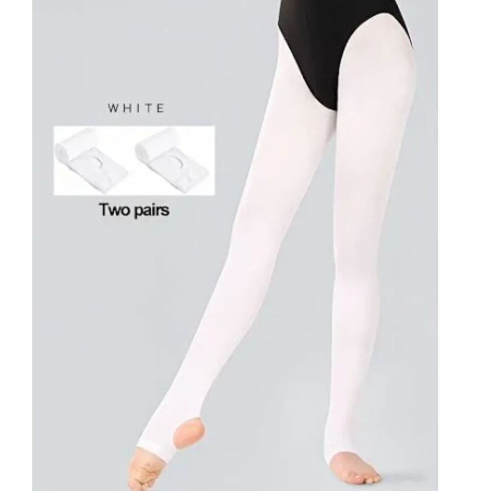 Girls White Convertible Ballet Tights Ultra Soft Dance Tights Size 4Y-6Y